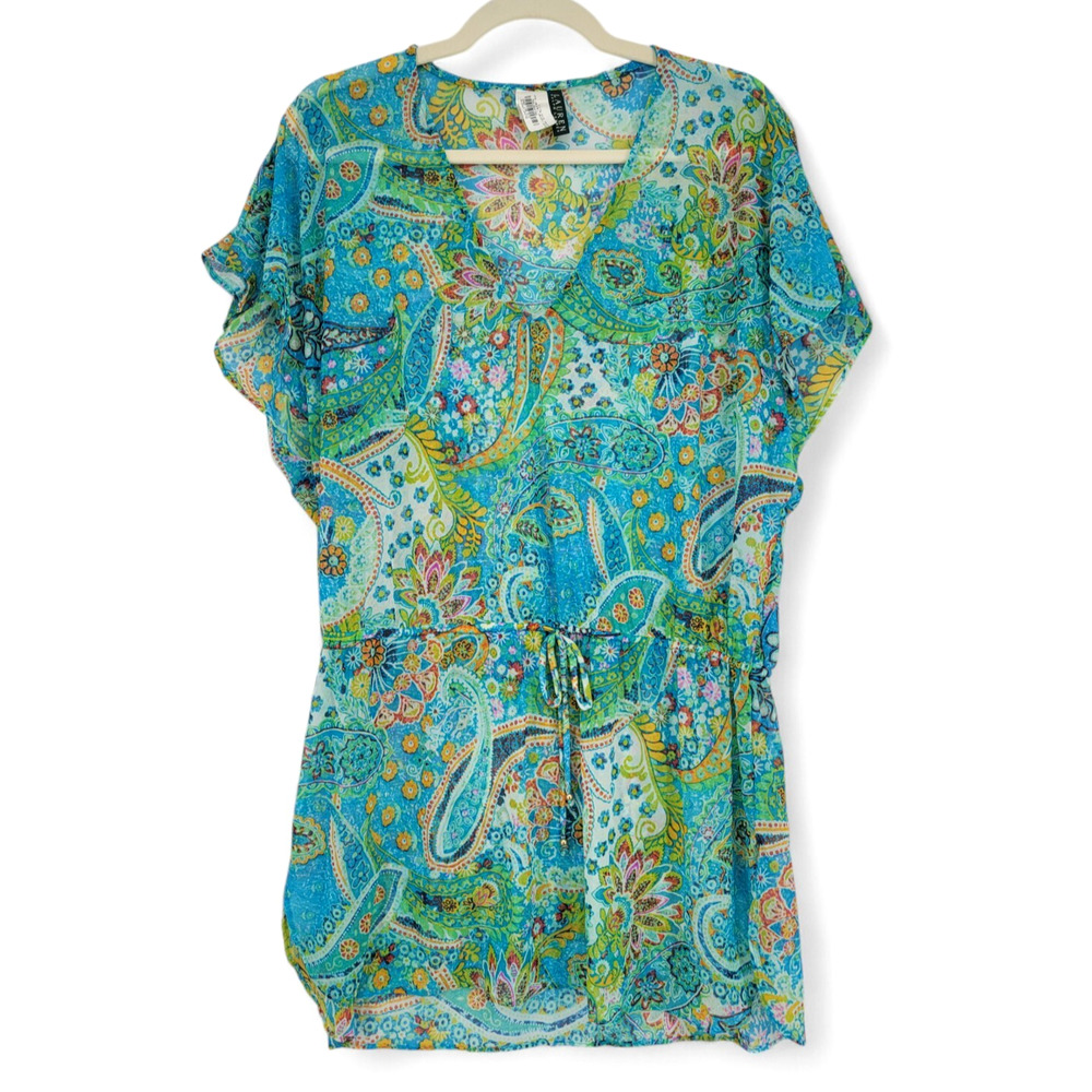 Ralph Lauren Paisley Cover Up Dress Blue Boho Resort Beach Vacation‎ Chic NWT